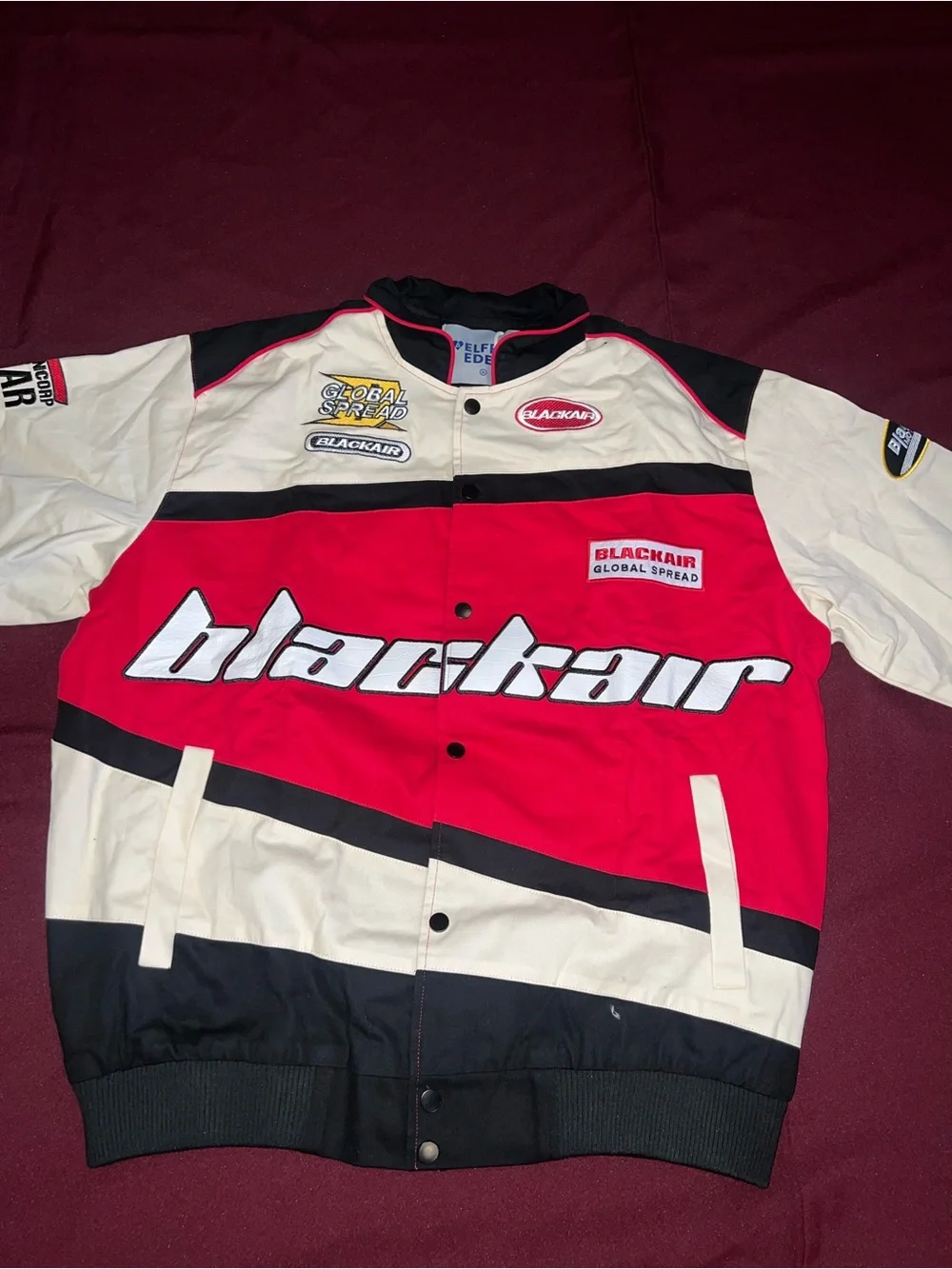 Black/Red/Cream Racing Jacket with Logos - Picture 2 of 10